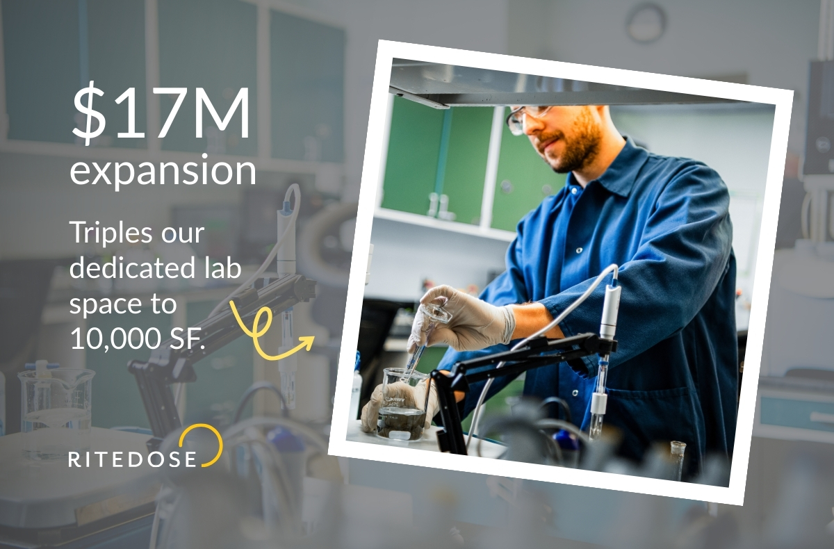 male scientist mixing chemicals in lab with text overlay "$17M expansion"